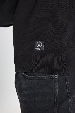 Regular Fit Normal Kesim Bisiklet Yaka Siyah Triko Kazak - Black-W242724001 (görsel 6)