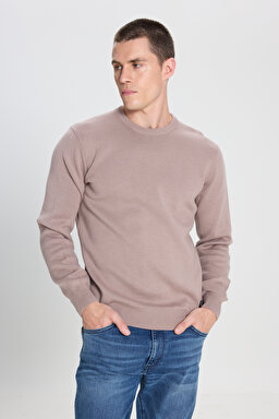 Regular Fit Normal Kesim Bisiklet Yaka Vizon Triko Kazak - Clay-W24272460
