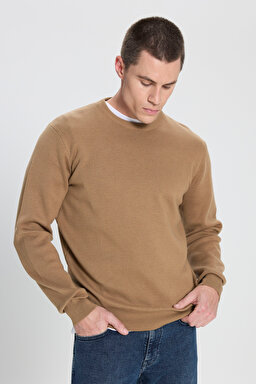 Regular Fit Normal Kesim Bisiklet Yaka Bej Triko Kazak - Beige-W242724614 (görsel 2)