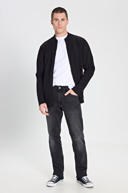 Regular Fit Normal Kesim Fermuarlı Siyah Triko Hırka - Black-W242725001 (görsel 3)