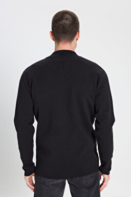 Regular Fit Normal Kesim Fermuarlı Siyah Triko Hırka - Black-W242725001 (görsel 5)