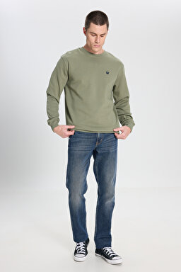 Regular Fit Normal Kesim Bisiklet Yaka Koyu Yeşil Sweatshirt - Deep Lichen Green-W242726X1X (görsel 3)