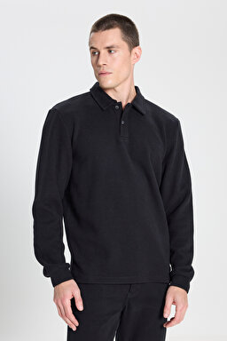 Regular Fit Normal Kesim Polo Yaka Siyah Sweatshirt - Black-W242728001 (görsel 2)