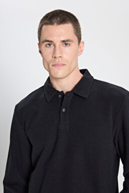 Regular Fit Normal Kesim Polo Yaka Siyah Sweatshirt - Black-W242728001 (görsel 4)