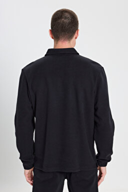 Regular Fit Normal Kesim Polo Yaka Siyah Sweatshirt - Black-W242728001 (görsel 5)
