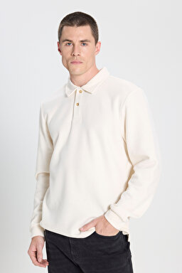 Regular Fit Normal Kesim Polo Yaka Ekru Sweatshirt - Ecru-W242728104