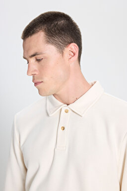 Regular Fit Normal Kesim Polo Yaka Ekru Sweatshirt - Ecru-W242728104 (görsel 4)