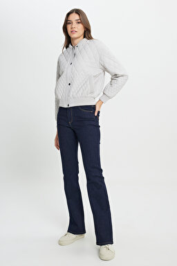 Loose Fit Rahat Kesim Kapitone Detaylı Gri Bomber Ceket - Gray-W242741035 (görsel 4)