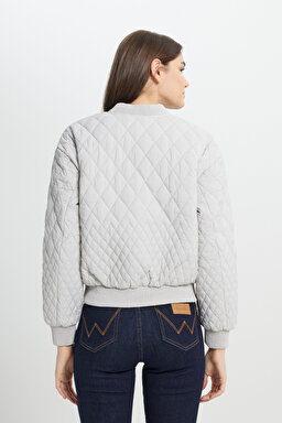 Loose Fit Rahat Kesim Kapitone Detaylı Gri Bomber Ceket - Gray-W242741035 (görsel 6)