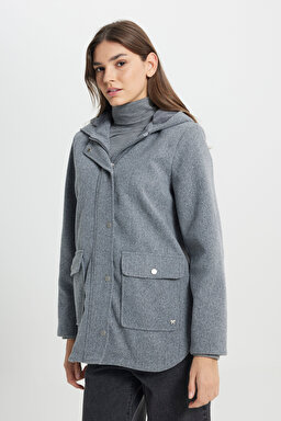 Regular Fit Normal Kesim Kapüşonlu Gri Parka Ceket - Gray-W242742035 (görsel 3)