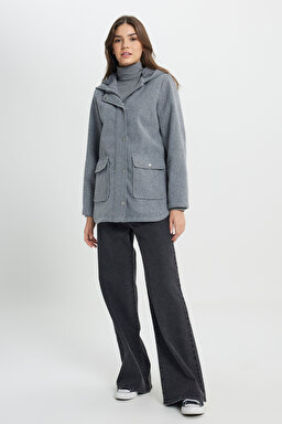 Regular Fit Normal Kesim Kapüşonlu Gri Parka Ceket - Gray-W242742035 (görsel 4)