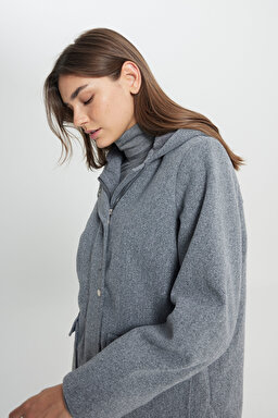 Regular Fit Normal Kesim Kapüşonlu Gri Parka Ceket - Gray-W242742035 (görsel 5)