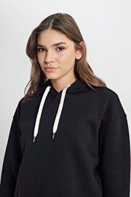 Regular Fit Normal Kesim Kapüşonlu İçi Polarlı Siyah Sweatshirt - Black-W242761001 (görsel 6)