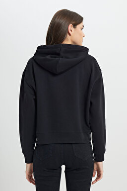 Regular Fit Normal Kesim Kapüşonlu İçi Polarlı Siyah Sweatshirt - Black-W242761001 (görsel 7)