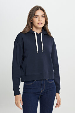 Regular Fit Normal Kesim Kapüşonlu İçi Polarlı  Lacivert Sweatshirt - Unionall Blk-W242761A76