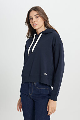 Regular Fit Normal Kesim Kapüşonlu İçi Polarlı  Lacivert Sweatshirt - Unionall Blk-W242761A76 (görsel 2)