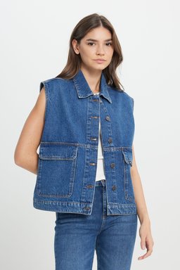 Slim Fit Dar Kesim %100 Pamuk Mavi Jean Denim Gömlek - Mid Indigo-W242769318 (görsel 2)