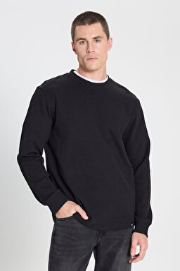 Regular Fit Normal Kesim Bisiklet Yaka Siyah Tişört - Black-W242776001 (görsel 2)