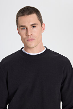 Regular Fit Normal Kesim Bisiklet Yaka Siyah Tişört - Black-W242776001 (görsel 4)