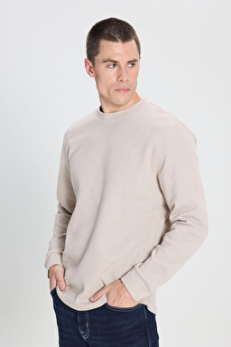 Regular Fit Normal Kesim Bisiklet Yaka Bej Tişört - Beige-W242776614