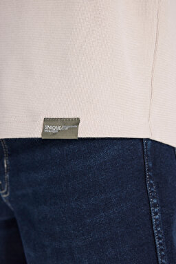 Regular Fit Normal Kesim Bisiklet Yaka Bej Tişört - Beige-W242776614 (görsel 6)