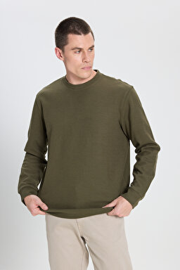 Regular Fit Normal Kesim Bisiklet Yaka Haki Tişört - Khaki-W242776801
