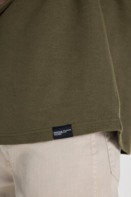 Regular Fit Normal Kesim Bisiklet Yaka Haki Tişört - Khaki-W242776801 (görsel 6)