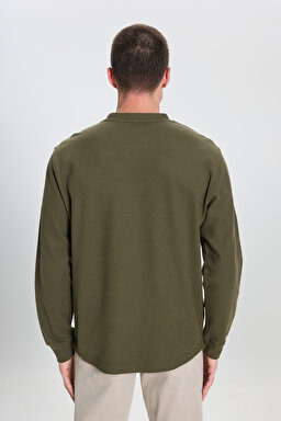 Regular Fit Normal Kesim Bisiklet Yaka Haki Tişört - Khaki-W242776801 (görsel 7)