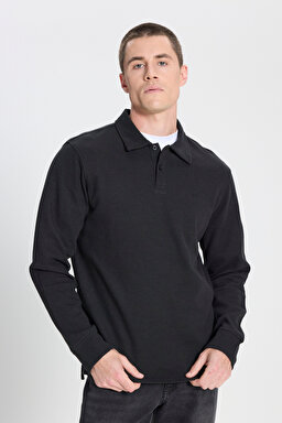 Regular Fit Normal Kesim Siyah Polo Yaka Tişört - Black-W242778001