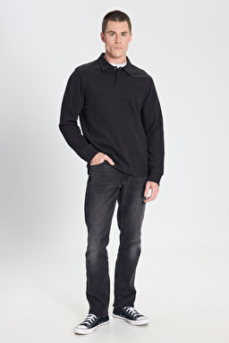 Regular Fit Normal Kesim Siyah Polo Yaka Tişört - Black-W242778001 (görsel 3)