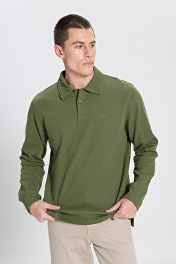 Regular Fit Normal Kesim Haki Polo Yaka Tişört - Olive-W242778308 (görsel 2)