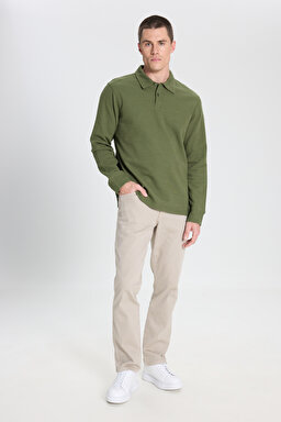 Regular Fit Normal Kesim Haki Polo Yaka Tişört - Olive-W242778308 (görsel 3)