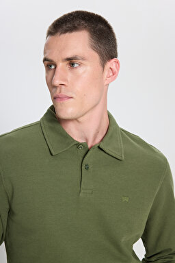 Regular Fit Normal Kesim Haki Polo Yaka Tişört - Olive-W242778308 (görsel 4)