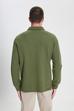 Regular Fit Normal Kesim Haki Polo Yaka Tişört - Olive-W242778308 (görsel 5)