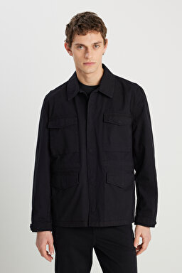 Regular Fit Normal Kesim %100 Pamuk Siyah Military Ceket - Black-W242780001