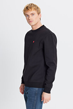 Regular Fit Normal Kesim Bisiklet Yaka Pamuklu Siyah  Sweatshirt - Black-W242792001 (görsel 3)