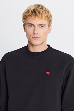 Regular Fit Normal Kesim Bisiklet Yaka Pamuklu Siyah  Sweatshirt - Black-W242792001 (görsel 4)
