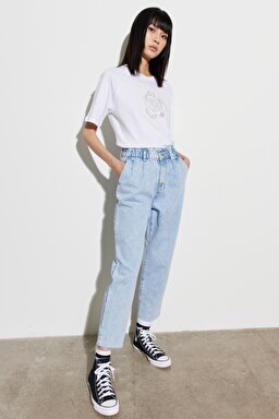 Mom Fit Denim Yüksek Bel Jean Kot Pantolon - Blue-W246002400 (görsel 4)