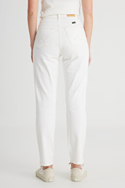 Mom Fit Yüksek Bel Dar Paça Beyaz Esnek Jean Kot Pantolon - White-W246008100 (görsel 6)