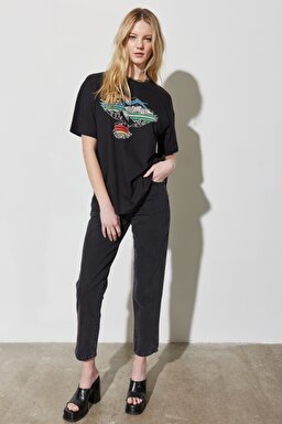 Mom Fit Yüksek Bel Dar Paça Siyah Jean Kot Pantolon - Black-W246011001 (görsel 2)