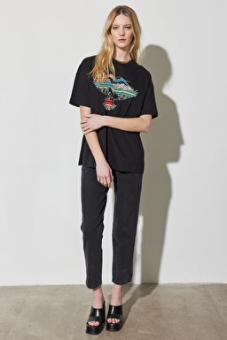 Mom Fit Yüksek Bel Dar Paça Siyah Jean Kot Pantolon - Black-W246011001 (görsel 3)