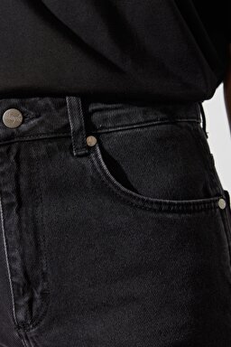 Mom Fit Yüksek Bel Dar Paça Siyah Jean Kot Pantolon - Black-W246011001 (görsel 4)