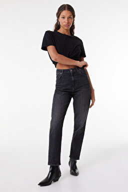 Mom Slim Fit Dar Kesim Yüksek Bel Dar Paça Esnek Jean Kot Pantolon - Stone-W24601758