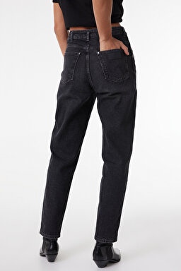 Mom Slim Fit Dar Kesim Yüksek Bel Dar Paça Esnek Jean Kot Pantolon - Stone-W24601758 (görsel 4)