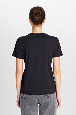 %100 Pamuk Regular Fit Normal Kesim Bisiklet Yaka Siyah Tişört - Black-W2510174001 (görsel 5)
