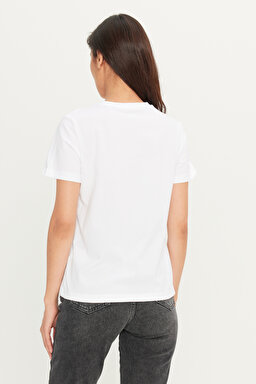 %100 Pamuk Regular Fit Normal Kesim Bisiklet Yaka Ekru Tişört - Off White-W2510176102 (görsel 5)