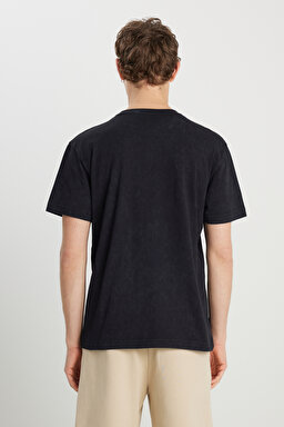 %100 Pamuk Relaxed Fit Geniş Kesim Big Logo Siyah Tişört - Black-W2510220001 (görsel 5)