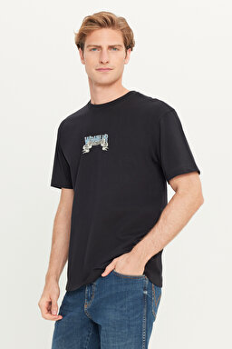 %100 Pamuk Relaxed Fit Geniş kesim Bisiklet Yaka Siyah Tişört - Black-W2510222001