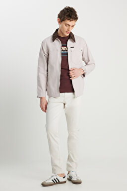 %100 Pamuk Regular Fit Normal Kesim Kadife Yaka Gri Ceket - Gray-W2510266035 (görsel 3)