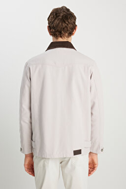 %100 Pamuk Regular Fit Normal Kesim Kadife Yaka Gri Ceket - Gray-W2510266035 (görsel 5)